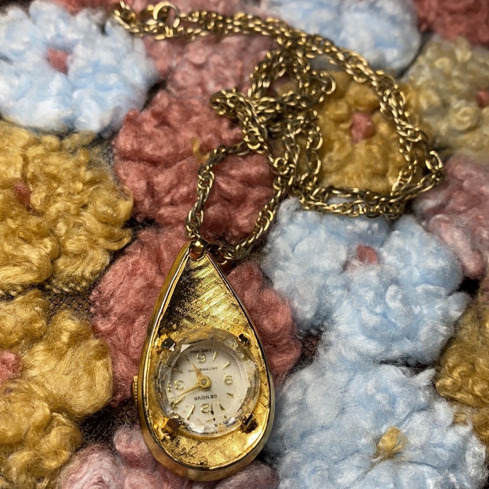 70s Genova Watch Pendant & Necklace 24” Chain Vintage